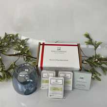 The Little Wax Company burner and wax melt gift set with decorative elements on a white background